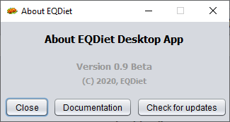 EQDiet Beta 0.9 about window