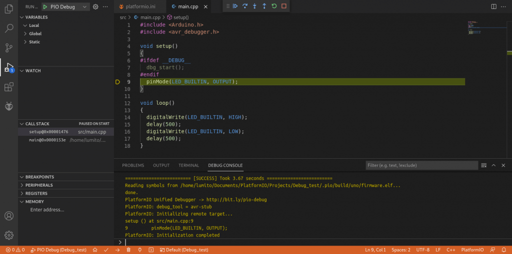 Debugging Arduino C/C++ Code 