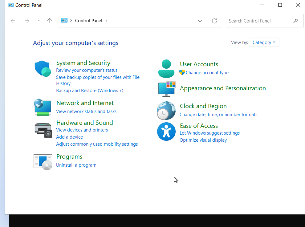 Windows 11 OOBE control panel