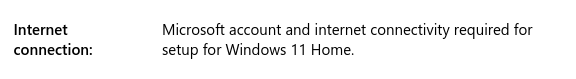 Windows 11 Home Microsoft account requirement